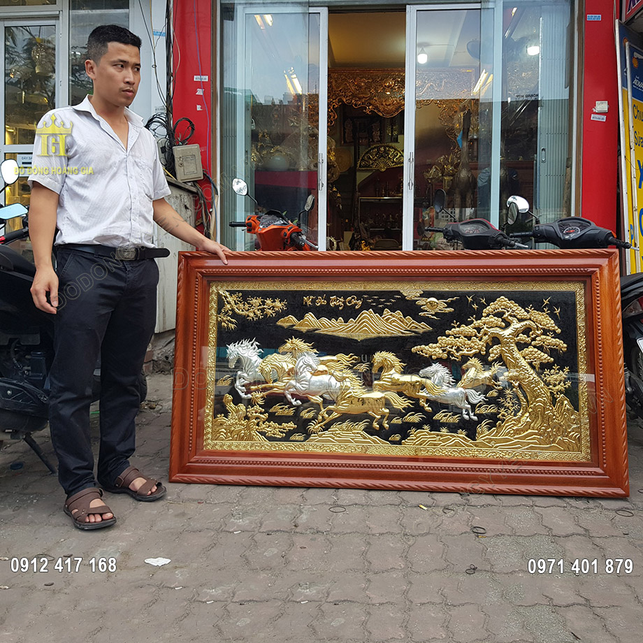 Tranh đồng m&atilde; đ&aacute;o th&agrave;nh c&ocirc;ng mạ v&agrave;ng mạ bạc 1m70